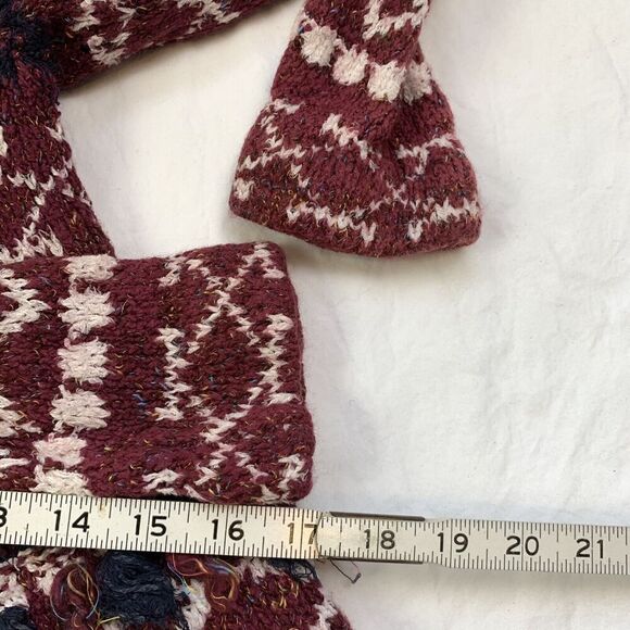 Anthropologie Moth Vera Fringe Cardigan XS S Sweater Aztec Cotton Red Cream Fall - Picture 8 of 15